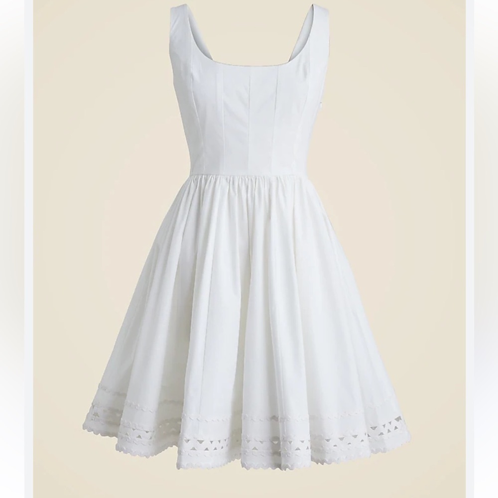 NWT! J.Crew Fit-and-flare white mini dress with rickrack trim. Women’s 10